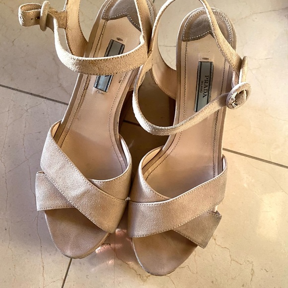 Prada suede beige cork platform wedge - Picture 3 of 13